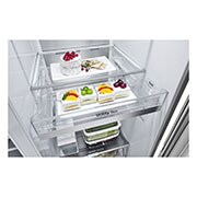 LG Side-by-Side avec InstaView Door-in-Door® | Distributeurs de glace, glace pilée et eau | Capacité de 635 litres | Classe d'efficacité énergétique E | Réservoir d'eau interne 4L | acier brossé | GSXV91BSAE, GSXV91BSAE