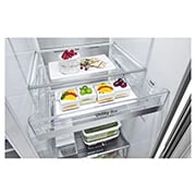 LG Side-by-Side avec InstaView Door-in-Door ™ | Distributeur de glace, glace pilée et eau | Capacité 635 litres | Réservoir d'eau interne 4L | Platinum Silver, GSXV91PZAE