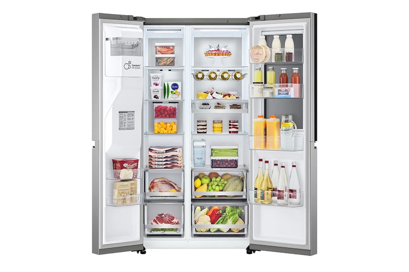 LG Side-by-Side avec InstaView Door-in-Door ™ | Distributeur de glace, glace pilée et eau | Capacité 635 litres | Réservoir d'eau interne 4L | Platinum Silver, GSXV91PZAE