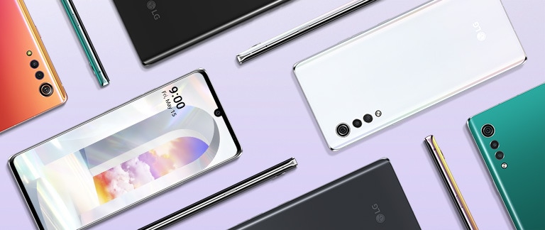 LG VELVET de différentes couleurs sur le sol.