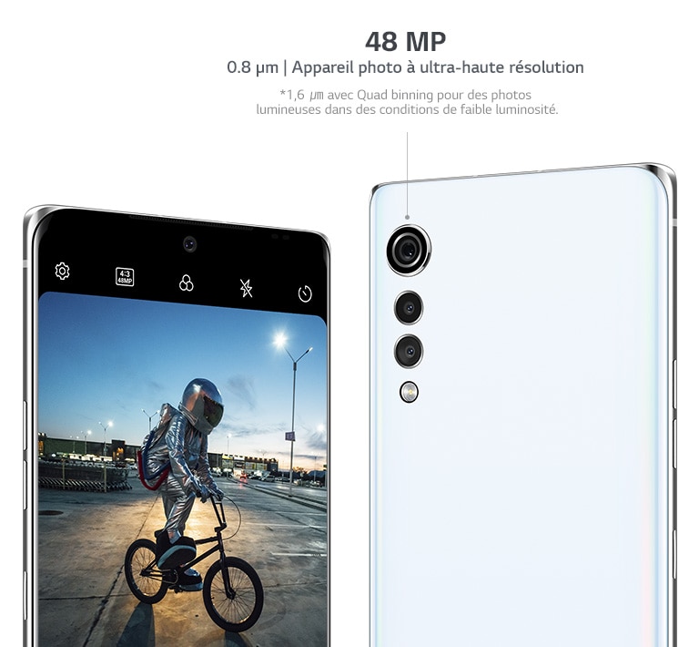 Une personne à vélo prise par l’appareil photo de 48 MP haute définition et un triple appareil photo à l’arrière du LG VELVET.