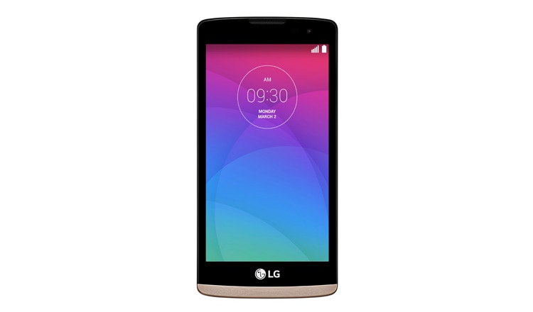 Vue avant de LG Leon 4G LTE Smartphone Android, avec écran technologie In-cell Touch avec 4,5&#34;, processeur quatre cœurs de 1,3GHz H340n