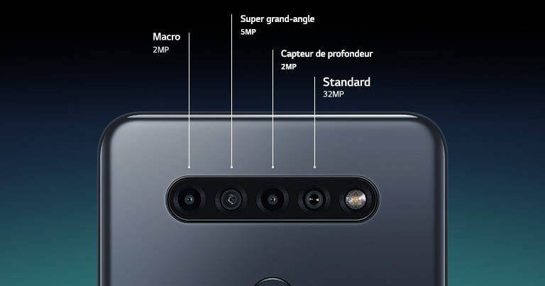 Vue arrière d’un smartphone montrant quatre appareils photo