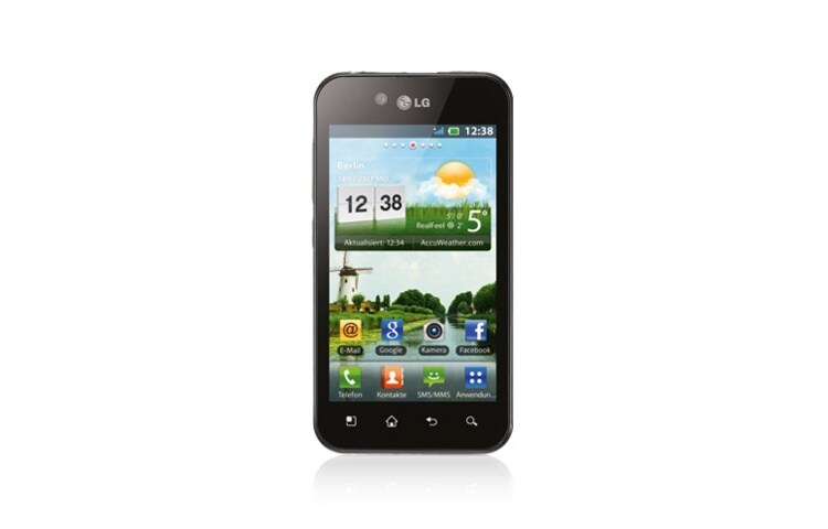 Vue avant de OPTIMUS black Téléphone mobile Android 2.2 Froyo avec appareil photo 5 MP, GPS, Wifi et MicroSD P970