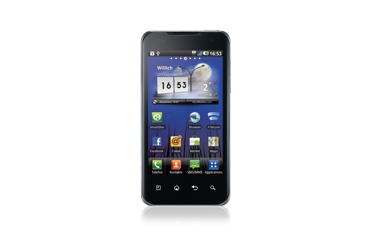 Vue avant de OPTIMUS 2X Smartphone dual core équipé du processeur mobile NVIDIA® Tegra™ 2 et d&#39;écran full touch de 4 pouces P990