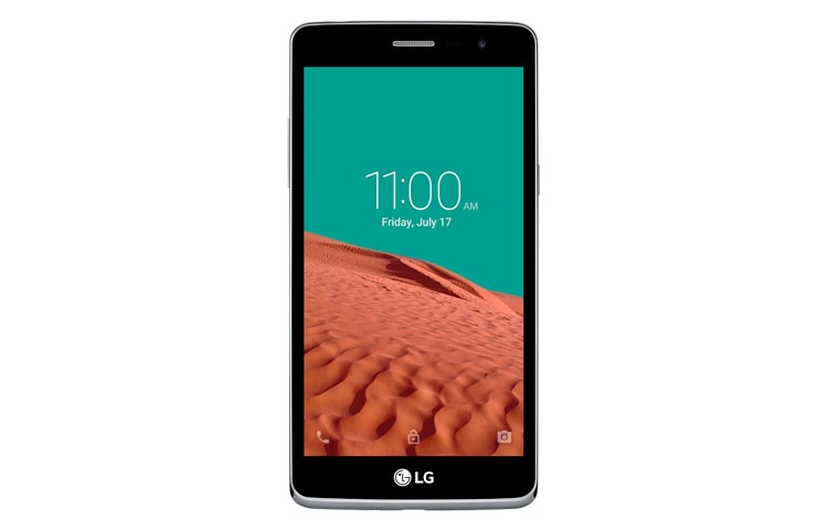 Vue avant de LG Bello II Android Smartphone avec 5 pouces écran, processeur quad-core 1.3 et flash à selfie X150