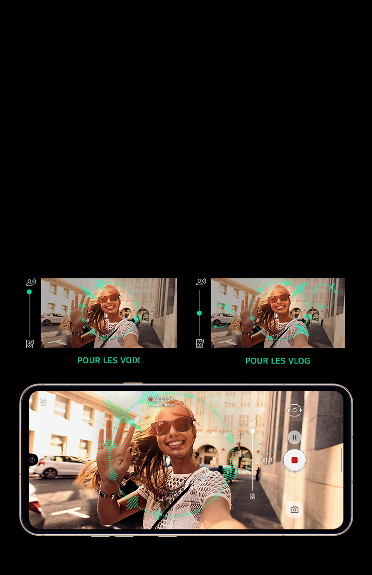 Une jeune femme en train de réaliser une vidéo de VLOG dans la rue avec un smartphone.