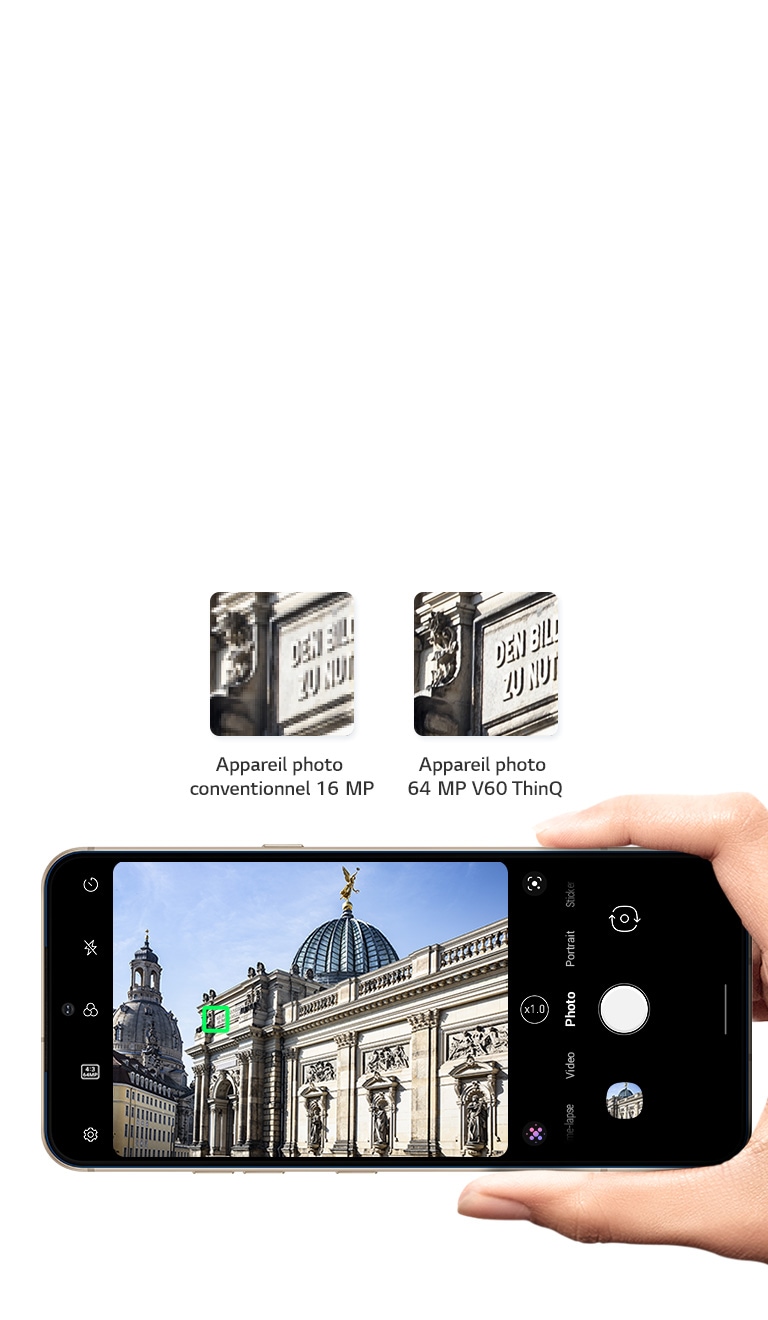 Un smartphone qui prend en photo un vieux bâtiment.