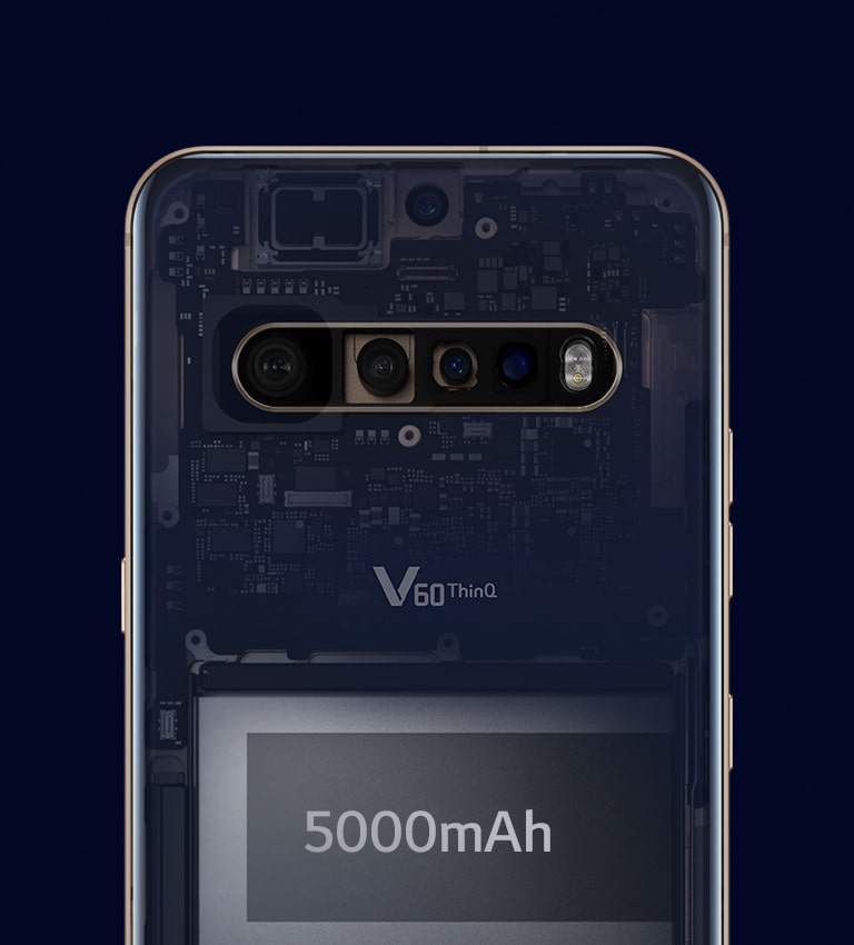 La batterie du téléphone visible à travers la façade arrière transparente.