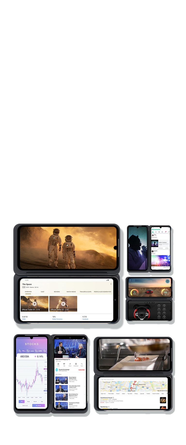 Différentes options de multitâches disponibles sur le double écran.