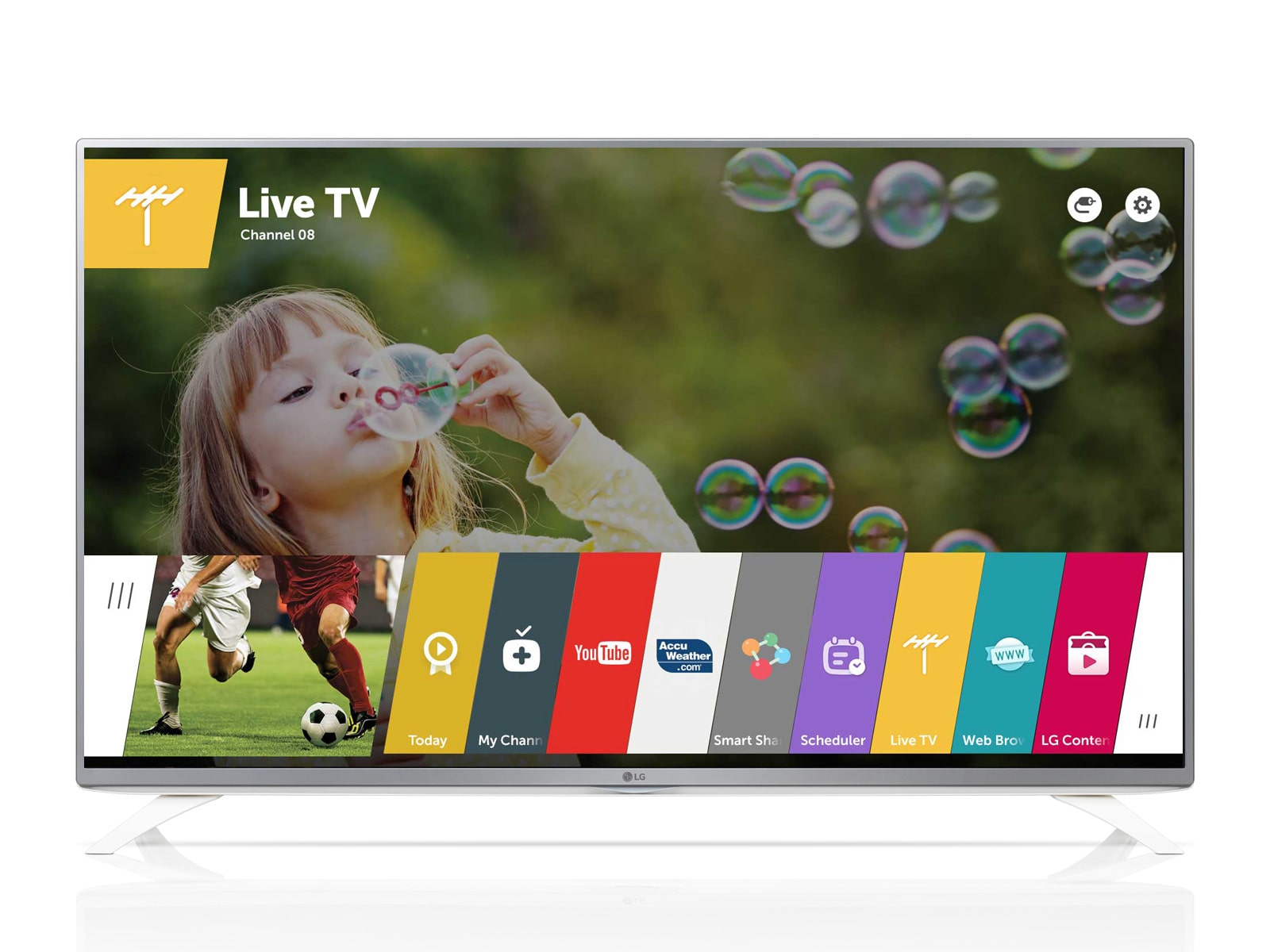 Vue avant de LG webOS TV avec une taille d&#39;écran de 49 &#34;, Metallic Design et résolution Full HD 49LF590V