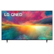 Vue avant du téléviseur LG QNED fond d'écran et logo du produit