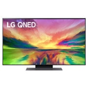 Vue avant du téléviseur QNED de LG avec image de remplissage et logo du produit