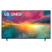 Vue avant du téléviseur LG QNED fond d'écran et logo du produit