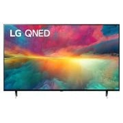 Vue avant du téléviseur LG QNED fond d'écran et logo du produit