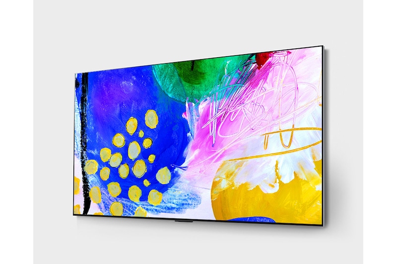 Slightly-angled right-facing side view of LG QNED evo QNED85 TV