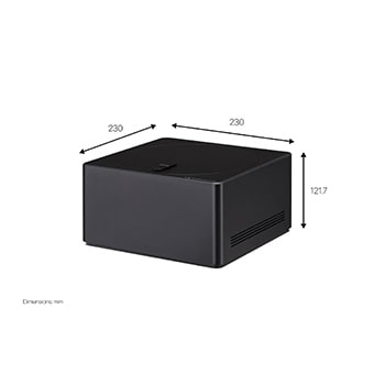 Vue latérale d’une LG SIGNATURE OLED T avec le boîtier Zero Connect placé sur le sol juste en dessous. 