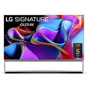 Vue de face avec l’emblème « 10 Years World No.1 OLED » et le logo « Garantie du panneau : 5 ans » sur l’écran