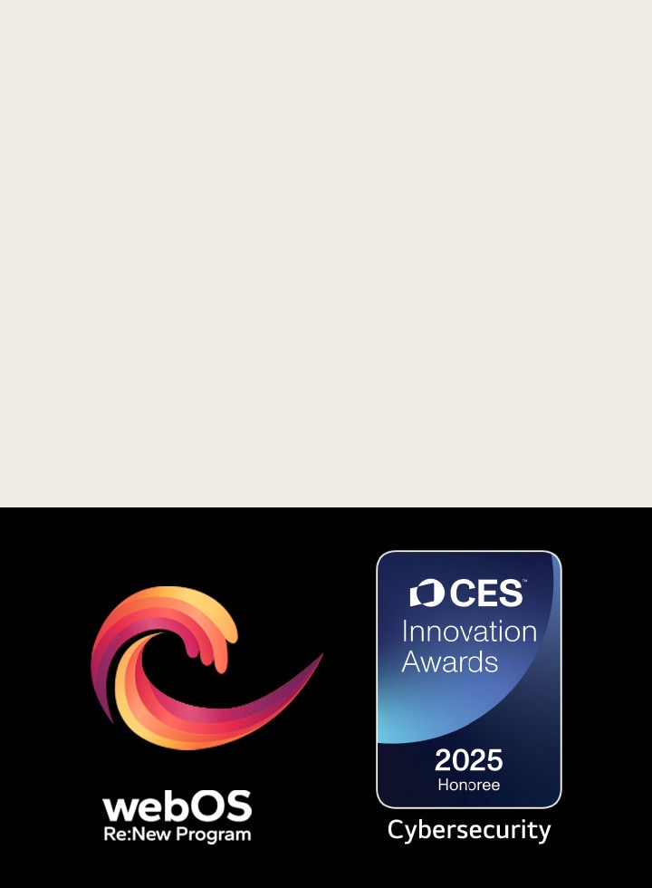 webOS Re:New Program logo and name with the CES Innovation Awards 2025 Honoree badge near it. 