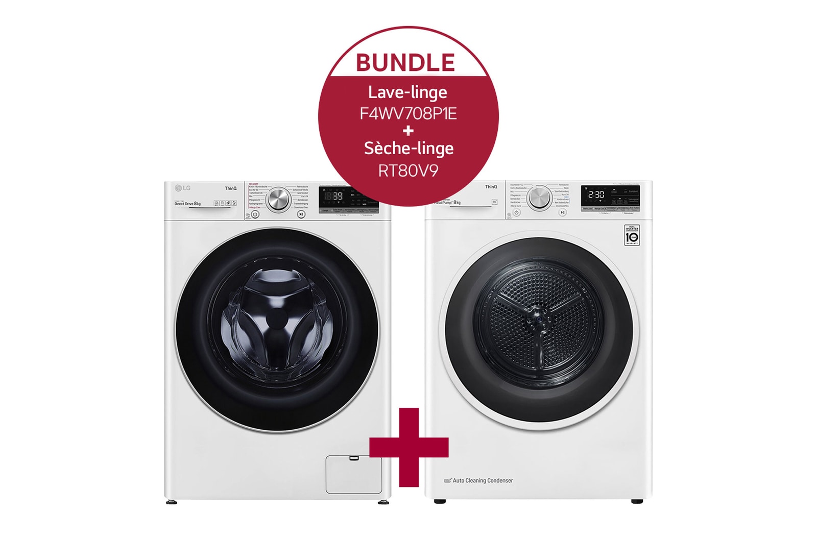 Vue avant de Lave-linge avec 8Kg de capacité F4WV708P1E & Sèche-linge (8 kg, EEK A+++) avec technologie de pompe à chaleur Dual Inverter RT80V9 F4WV708P1E.RT80VCH
