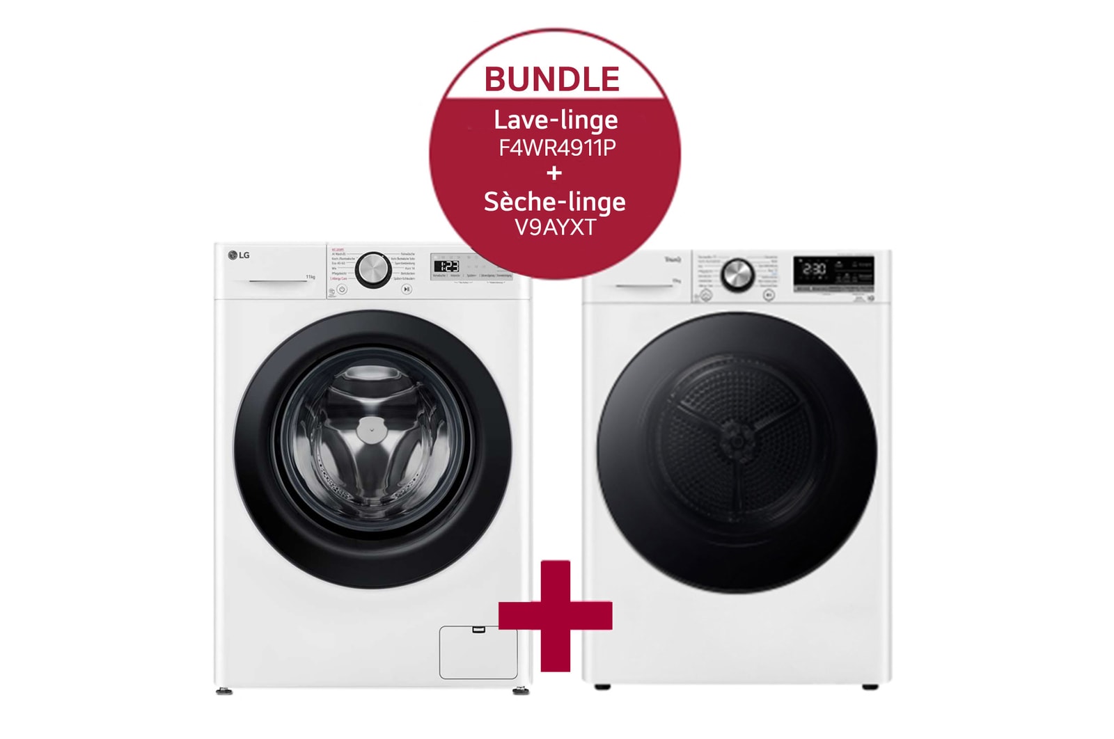 Vue avant de Lave-linge d'une capacité de 11 kg | Efficacité énergétique A | 1 400 tr/min. | F4WR4911P & Sèche-linge avec technologie de pompe à chaleur Dual Inverter V9AYXT F4WR4911P.V9AYCH