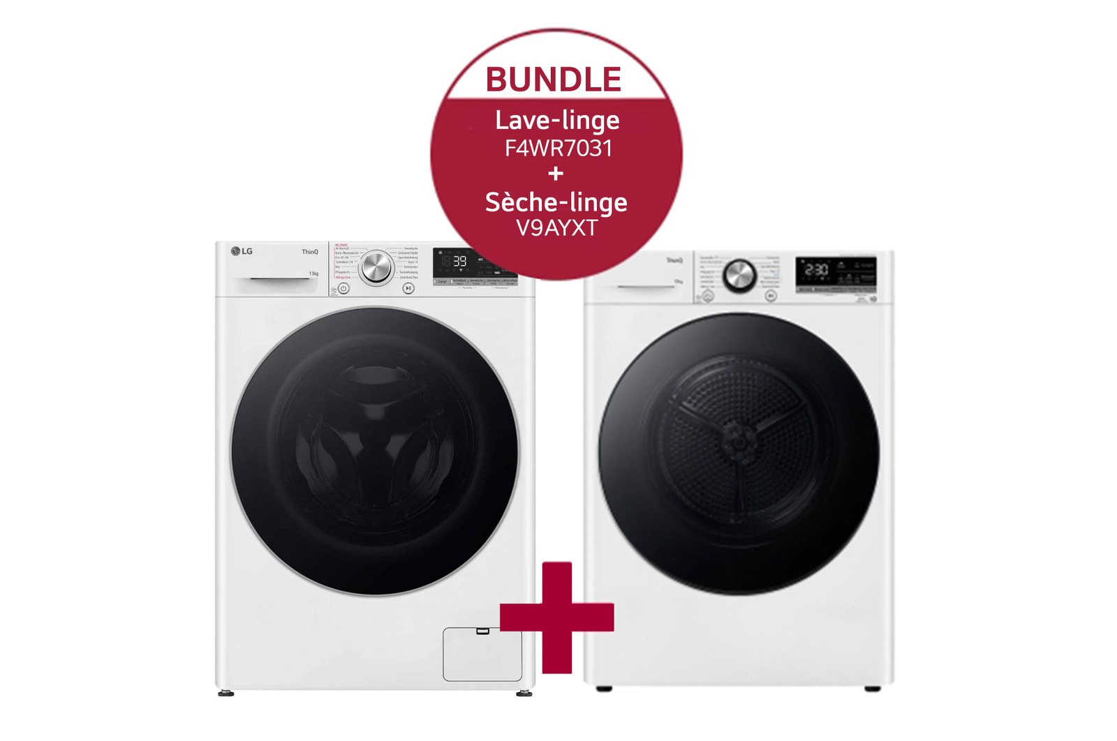 Vue avant de Lave-linge (13 kg, 1 400 tr/min, efficacité énergétique A) avec hublot argenté | F4WR7031 & Sèche-linge avec technologie de pompe à chaleur Dual Inverter V9AYXT F4WR7031.V9AYCH