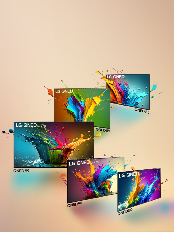 Une image de la famille LG OLED sur un fond noir, disposée en triangle selon un angle, avec le LG OLED G3 au centre, tourné vers l'avant. Chaque téléviseur affiche une œuvre d'art colorée et abstraite à l'écran. L'emblème « 10 Years World's No.1 OLED TV » est également visible sur l'image.