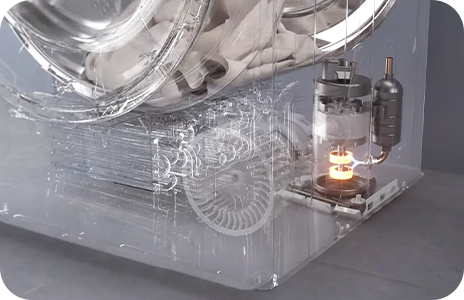 Voici une vue en perspective de la pompe à chaleur Dual Inverter à l'intérieur du séchoir.