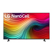 Front view of LG NanoCell TV, NANO80 with text of LG NanoCell, 2024, and webOS Re:New Program logo on screen