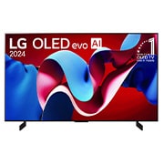 Front view with LG OLED evo TV, OLED C4, 11 Years of world number 1 OLED Emblem and webOS Re:New Program logo on screen
