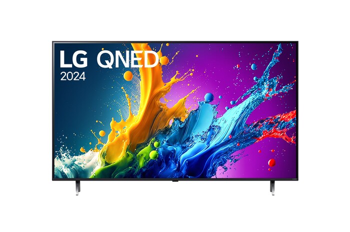 Front view of LG QNED TV, QNED90 with text of LG QNED MiniLED, 2024.