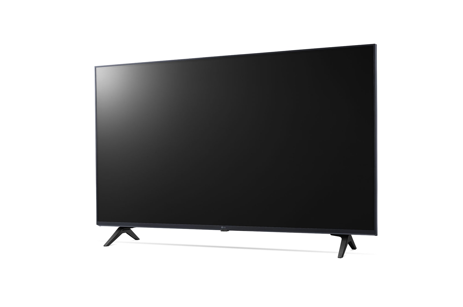 Slightly-angled left-facing side view of LG UHD TV, UT73