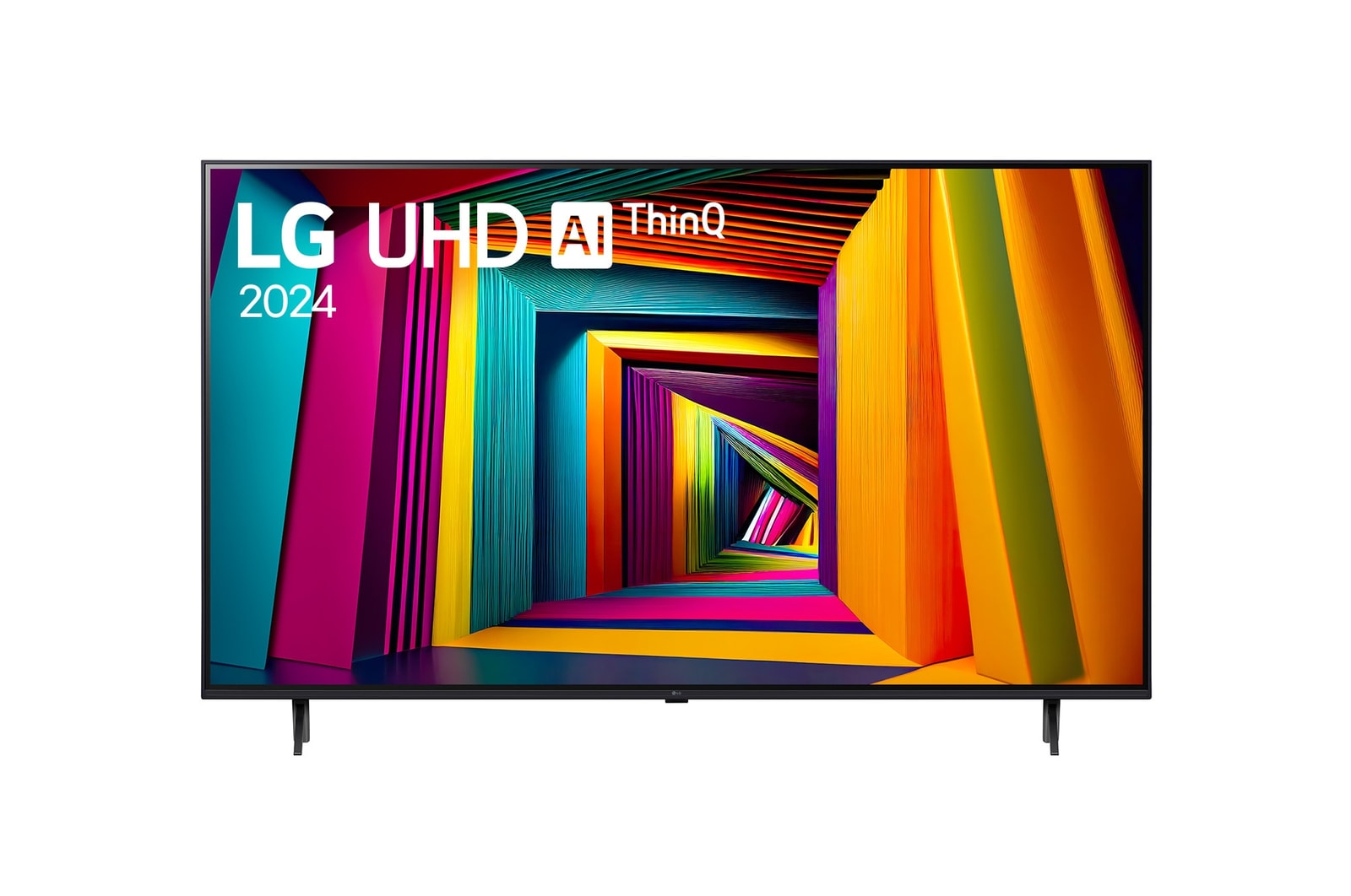 Front view of LG UHD TV, UT90 with text of LG UHD AI ThinQ, 2024