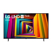 Front view of LG UHD TV, UT90 with text of LG UHD AI ThinQ, 2024