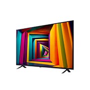 Slightly-angled left-facing side view of LG UHD TV, UT90