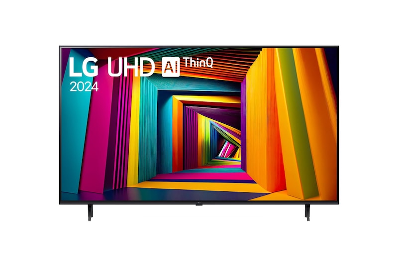 Front view of LG UHD TV, UT90 with text of LG UHD AI ThinQ, 2024