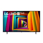 Front view of LG UHD TV, UT90 with text of LG UHD AI ThinQ, 2024