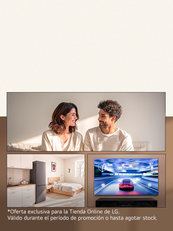 Imagen que muestra a una persona y electrodomésticos LG.