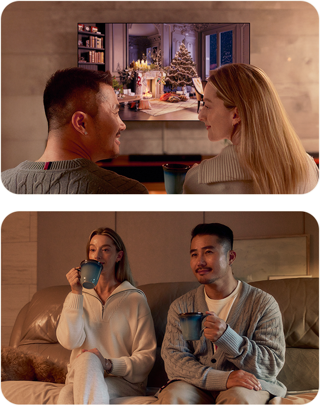 Pareja viendo una película nostálgica en una LG OLED TV