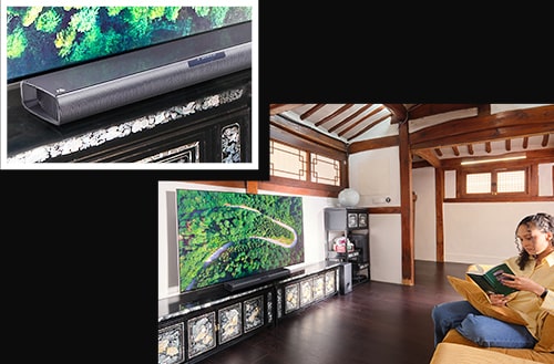 Un huésped está sentado frente a un LG OLED TV leyendo un libro.