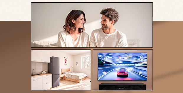 Imagen que muestra a una persona y electrodomésticos LG.