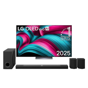 LG Smart TV LG OLED evo AI C5 4K de 77 pulgadas 2025 + Soundbar de cine en casa LG de 9.1.5 canales con sonido envolvente y altavoces traseros S95TR