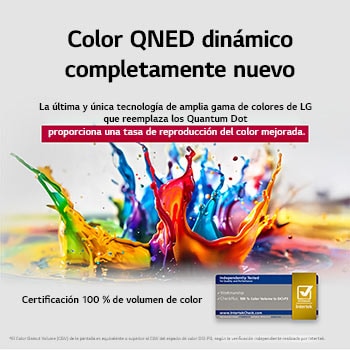 Splashes of paint burst from the floor up in diverse colors. Intertrek certificatioSalpicaduras de pintura de diversos colores irrumpen desde el suelo hacia arriba. Certificación de Intertrek para 100% de volumen de color para DCI-P3. El título habla de la nueva y exclusiva tecnología de amplia gama de colores de LG, que permite ver colores vivos en la pantalla.n for 100% Color Volume to DCI-P3. The title talks about LG’s new and unique wide color gamut technology that allows you to see vivid color on your screen.