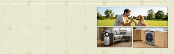 Banner de lifestyle mostrando rotinas do dia a dia em casa com eletrodomésticos LG	