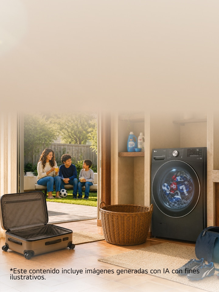 Visual clave de estilo de vida que muestra rutinas diarias en casa con electrodomésticos LG *Este contenido incluye imágenes generadas con IA con fines ilustrativos.