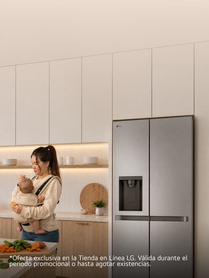 Visual clave de estilo de vida que muestra rutinas diarias en casa con electrodomésticos LG *Oferta exclusiva en LG.com. Válida durante el período promocional o hasta agotar existencias.