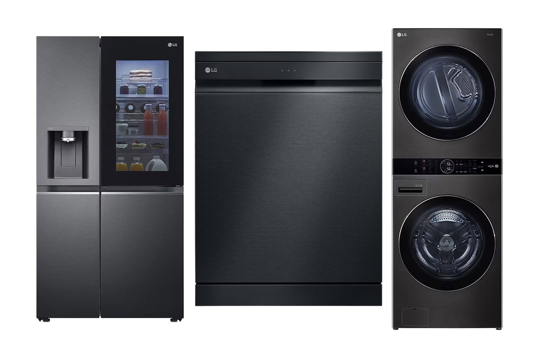 LG Refrigerador Side by Side 598L con InstaView™ + Lavavajillas 14 cubiertos con QuadWash™ y AOD + WashTower™ Lavadora Secadora 22Kg/16Kg AIDD™, GS66DF45.WK22B