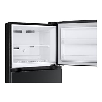 Side view of 217L Top Freezer Refrigerator Essence Matte Black with LinearCooling and Deodorizer.