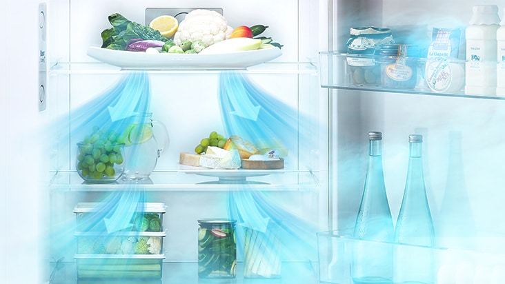 El refrigerador LG con congelador superior está diseñado para mantener los niveles de temperatura ideales para conservar los alimentos frescos mediante la función de flujo de aire múltiple.