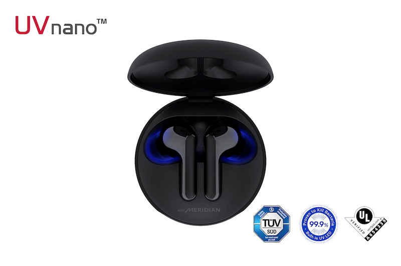LG TONE Free FN6 - UVNano 99,9% Audífonos inalámbricos Bluetooth (TWS) con Meridian Sound, micrófono dual para trabajo / oficina en casa, compatible con iPhone / Android, carga inalámbrica y rápida., HBS-FN6